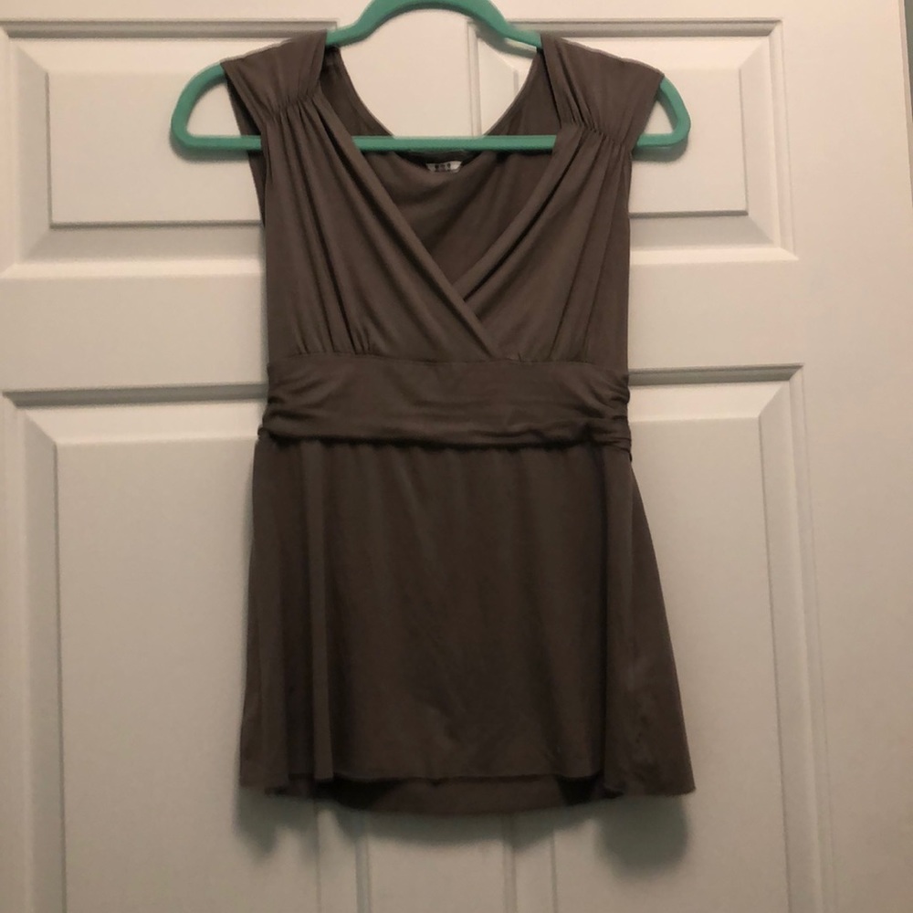 green/grey wrap front blouse